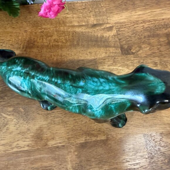 Blue Mountain Pottery Cougar Figurine Green Drip Glaze Canadian Vintage Ceramic - Picture 7 of 7